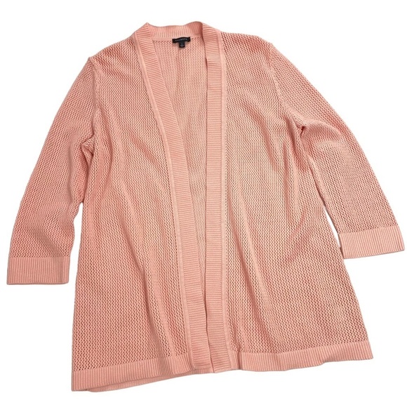 TALBOTS Mesh Open Front Cardigan in Pink - Picture 7 of 8